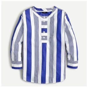 New J. Crew Cotton Poplin Tunic Top Striped Button Front Nautical Beach Coastal